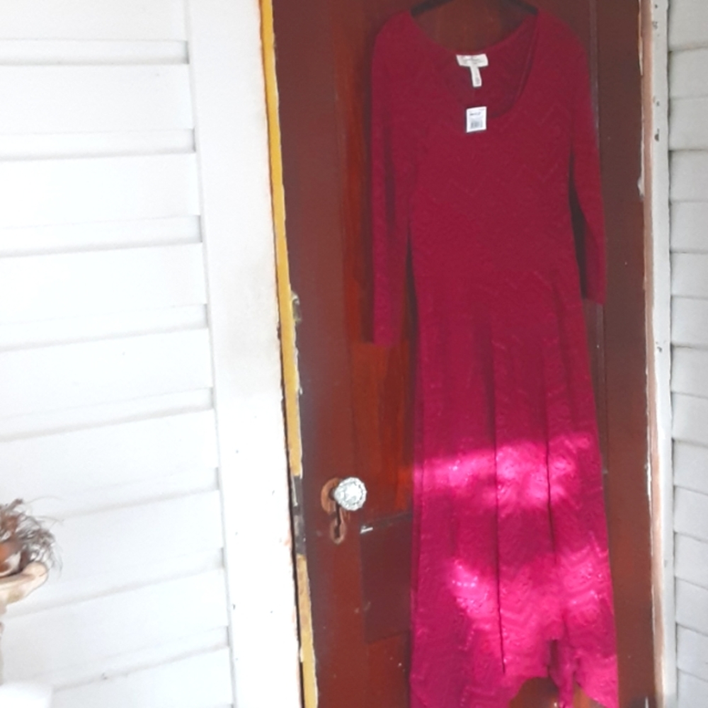 Jessica Simpson Maternity sz small petite maxi dress lace lined fusha color